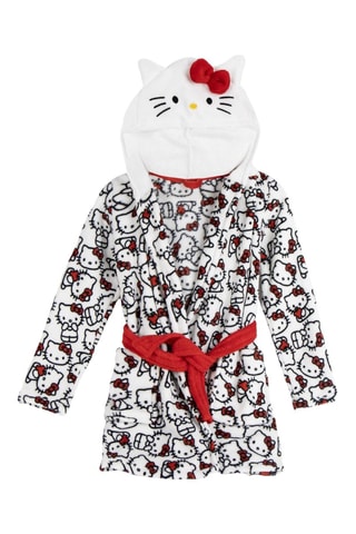 Peignoir à capuche Hello Kitty Sanrio - Blanc et noir