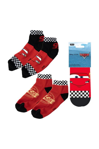 2 paires de chaussettes Flash McQueen Cars Disney Pixar - Noir et rouge