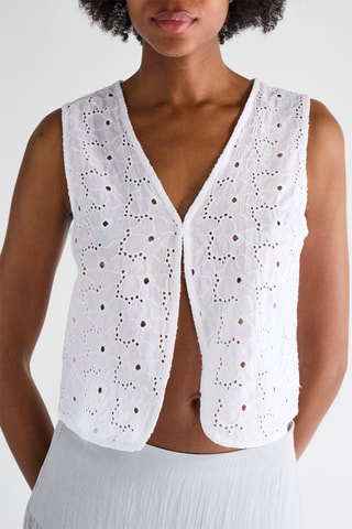 Gilet sans manches en broderie anglaise - Blanc