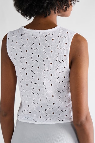 Gilet sans manches en broderie anglaise - Blanc