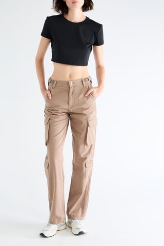Pantalon straight taille haute - Beige