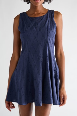 Robe trapèze en broderie anglaise - Bleu marine