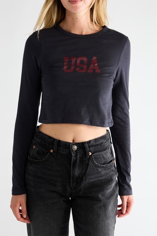 T-shirt cropped - Bleu marine