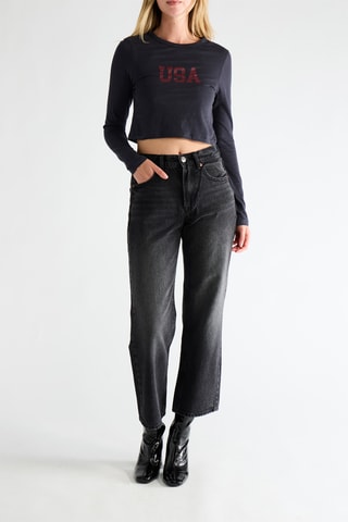 T-shirt cropped - Bleu marine
