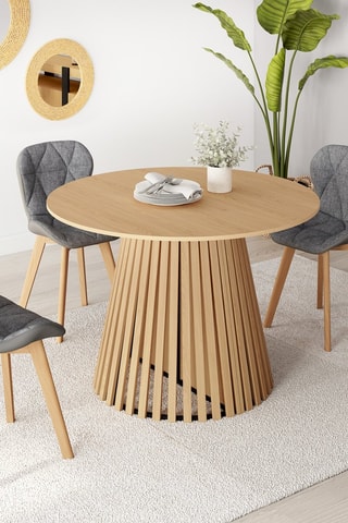 Mesa de comedor redonda extensible Camélia de madera y patas de lamas 110-200 cm