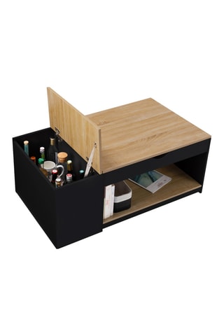 Mesa de centro elevable Elina - Negro e imitación madera - 110 x 45 x 60 cm