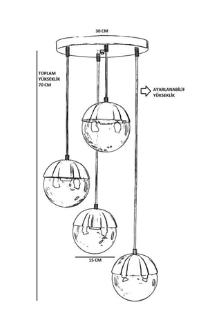 Suspension Küre - Doré et blanc - 4 x 60 W