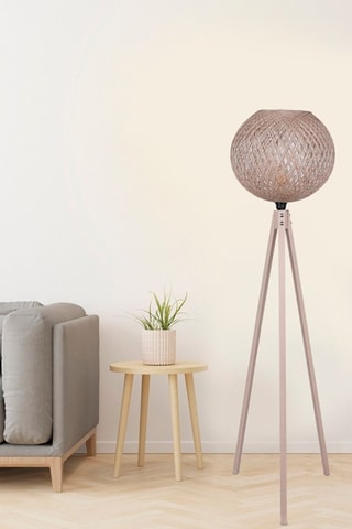 Lampadaire trépied - Crème et imitation bois - 45 - 60 W