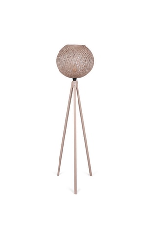 Lampadaire trépied - Crème et imitation bois - 45 - 60 W