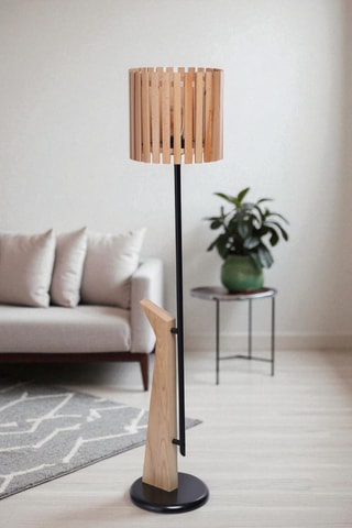Lampadaire en bois - 40 W - Naturel et noir