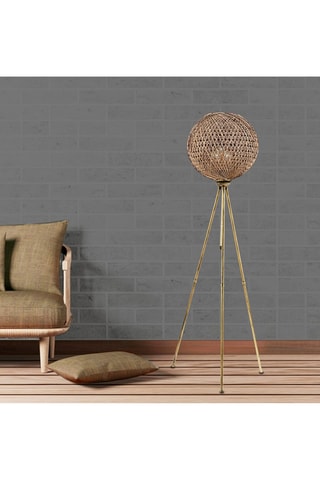 Lampadaire trépied - Doré et naturel - 45-60 W