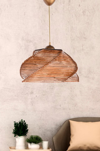 Suspension en bois et bambou Pentagone Antiquation - Naturel et doré - 45-60 W