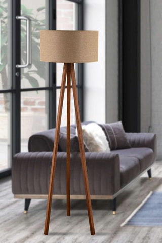 Lampadaire trépied en bois - Naturel et beige - 40 W
