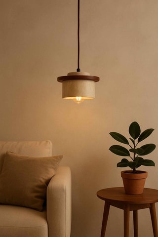 Suspension en bois et travertin - Beige - 40 W