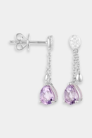 Brincos Lilona - Ouro branco, diamantes e ametistas