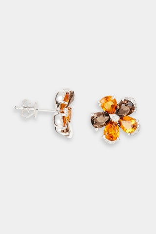 Brincos Denise - Ouro branco, diamantes, quartzo fumado e citrinas