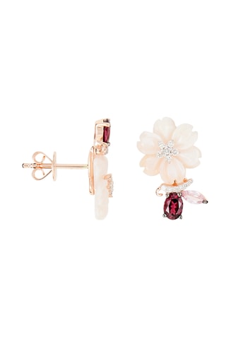 Brincos Lison - Ouro rosa, diamantes, safiras, rodonites e madrepérola