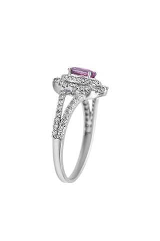 Anel Lycoris - Ouro branco, diamantes e safira