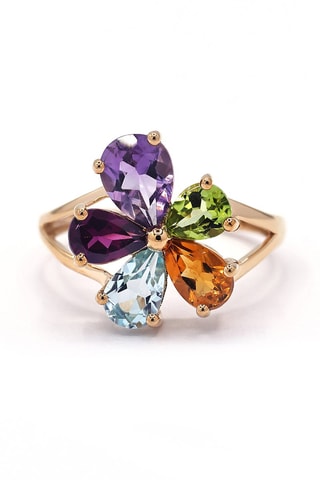 Anel Amour de Fleur - Ouro amarelo, ametista, topázio, citrina e peridoto