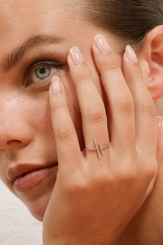 Anel Parallèle asymétrique - Ouro branco e diamantes