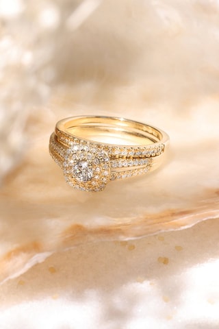 2 anéis Duo de Bagues Carré Passion - Ouro amarelo, diamantes e solitário