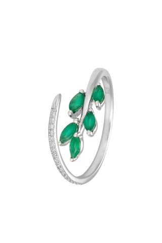 Anel Saule - Ouro branco, diamantes e esmeraldas