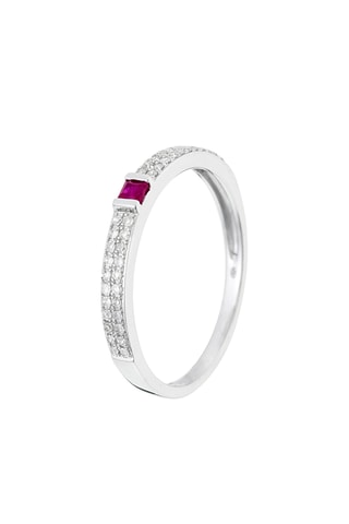 Anel Solitaire - Ouro branco, diamantes e rubis