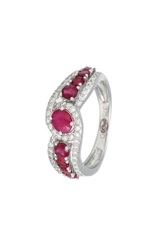 Anel Ormazd Rubis - Ouro branco, diamantes e rubis