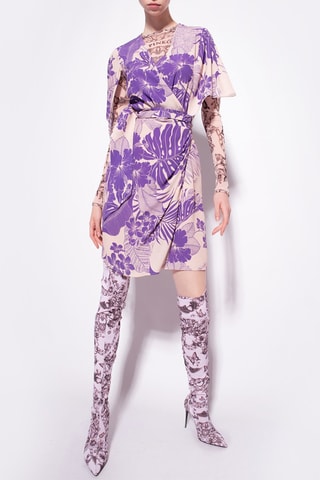 Vestido cruzado - Beige y violeta
