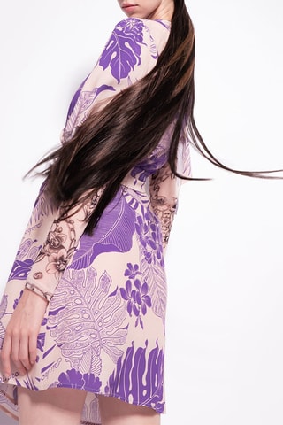 Vestido cruzado - Beige y violeta