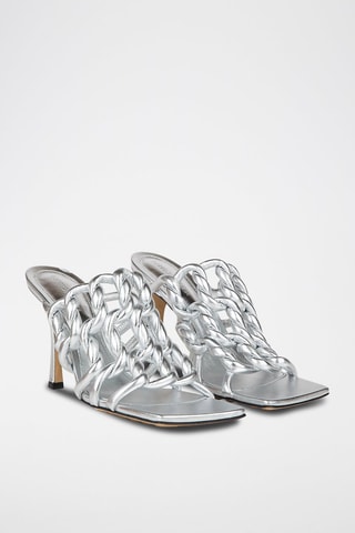 Sandalias de piel de tacón Lamé
