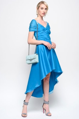 Vestido evasé de seda - Azul