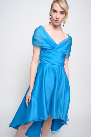 Vestido evasé de seda - Azul