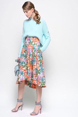 Falda midi de talle alto de lino - Blanco y violeta