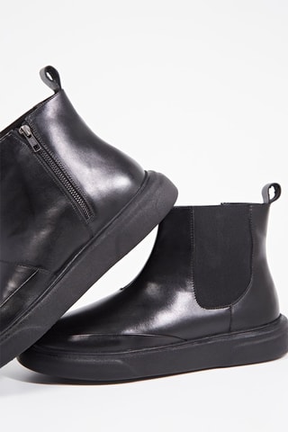 Botines altos de piel - Negro