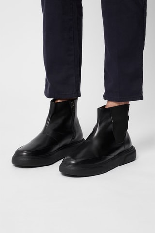 Botines altos de piel - Negro