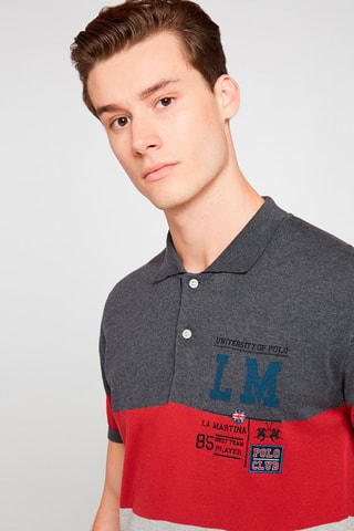 Polo - La Martina - Gris oscuro y rojo