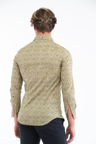Camisa slim fit - Incotex - Beige y verde