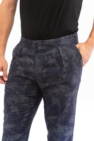 Pantalón carrot de lino - Incotex - Azul y gris