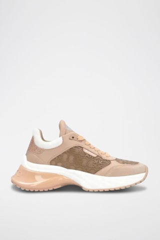 Zapatillas de piel con plataforma - Blanco y beige