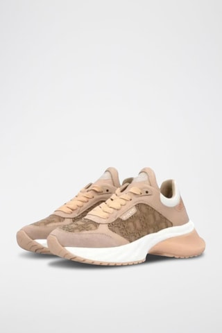 Zapatillas de piel con plataforma - Blanco y beige