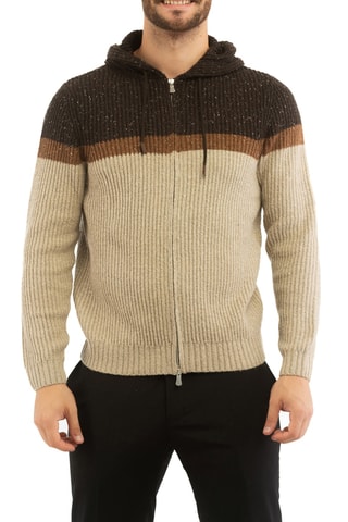Cárdigan con capucha - Dan John - Negro, beige y marrón