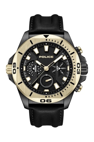 Montre à quartz en cuir et plaqué ion noir - Noir et doré