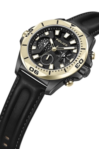Montre à quartz en cuir et plaqué ion noir - Noir et doré