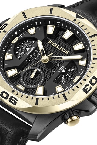Montre à quartz en cuir et plaqué ion noir - Noir et doré