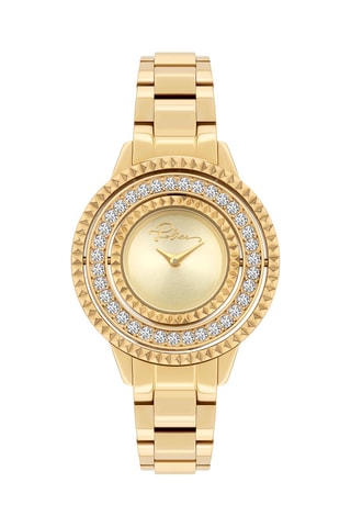 Montre à quartz en acier et plaqué ion or jaune - Doré