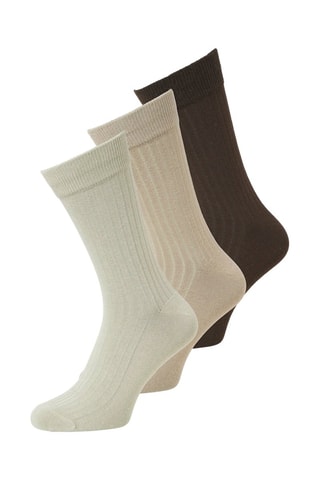 3 paires de chaussettes - Beige et marron foncé