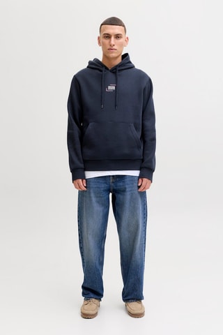 Sweat regular en coton biologique à capuche - Bleu marine
