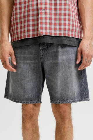Short relaxed en jean taille haute - Gris