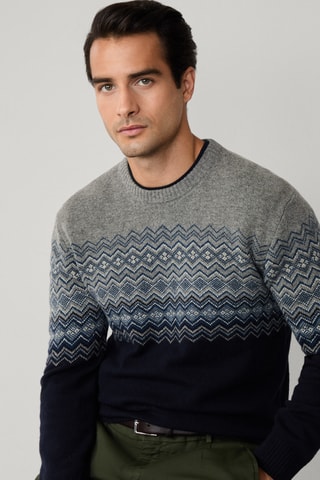 Pull en mérinos - Bleu marine et gris clair